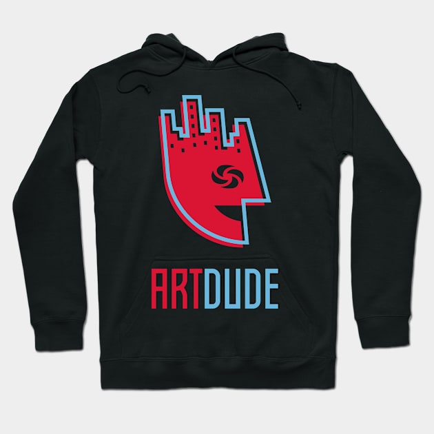 YourArtDude Logo In Red And Lt. Blue Hoodie by yourartdude